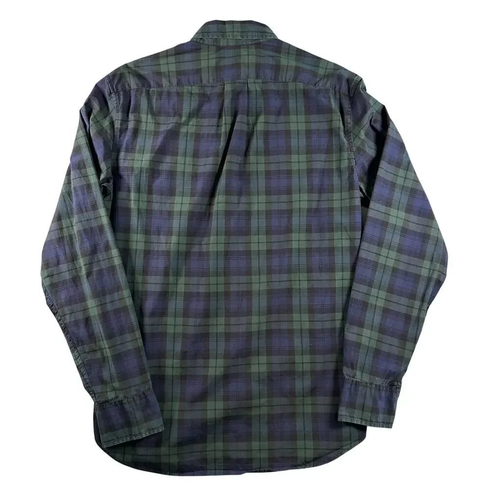 J. Crew Men's Med Slim Strech Wash Shirting Black Watch Tartan Green Blue Plaid